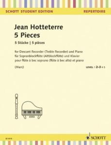 HOTTETERRE JEAN - 5 PIECES EXTRAITES DE LA NOCE CHAMPETRE - FLUTE A BEC SOPRANO OU ALTO ET PIANO