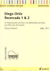 ORTIZ DIEGO - RICERCADA 1 ET 2 - FLUTE A BEC ALTO ET PIANO